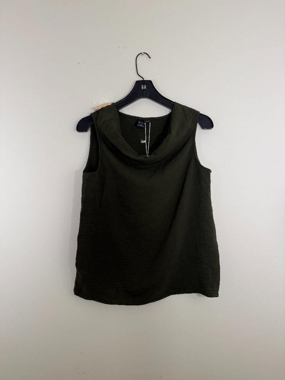 Z/C Signature Mode Choc Green Cowl Neck Sleeveless Blouse Gold Accent Womens NWT